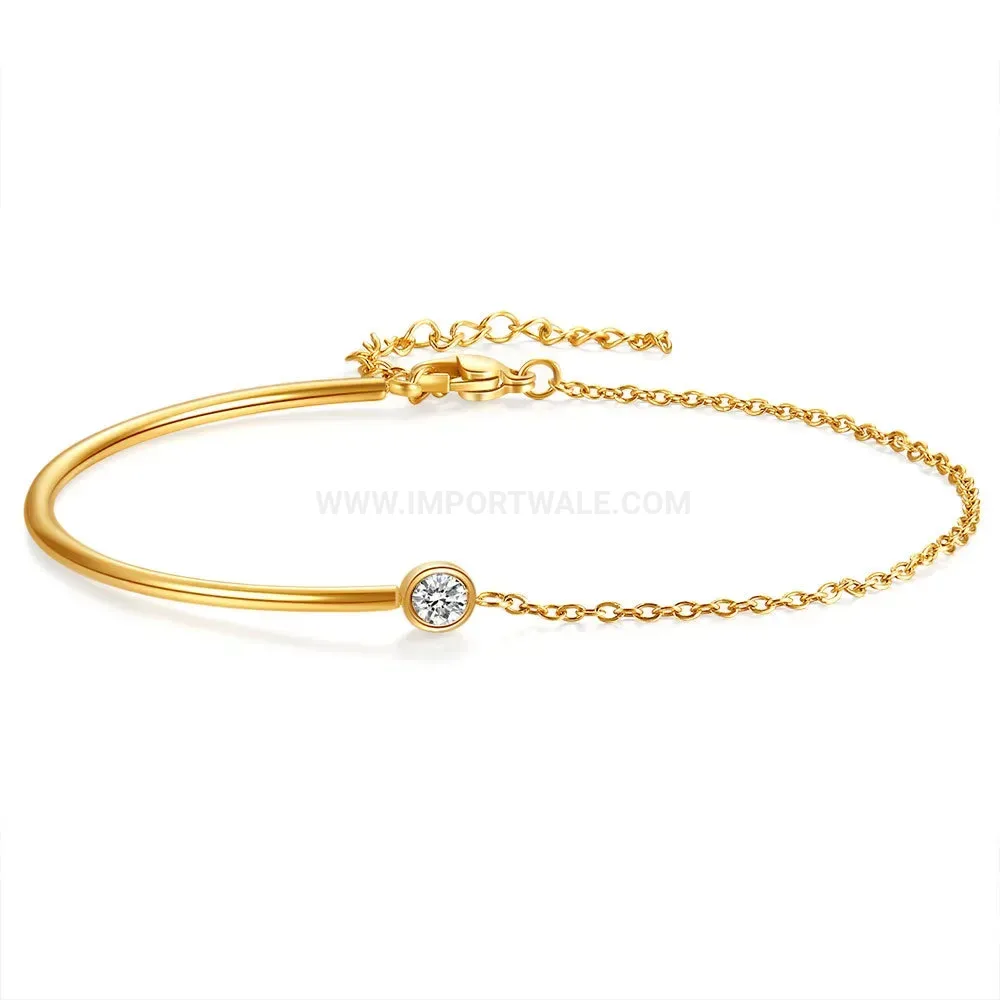 18K Gold Plated Stainless Steel C Shape Cubic Zirconia Bangle Bracelet