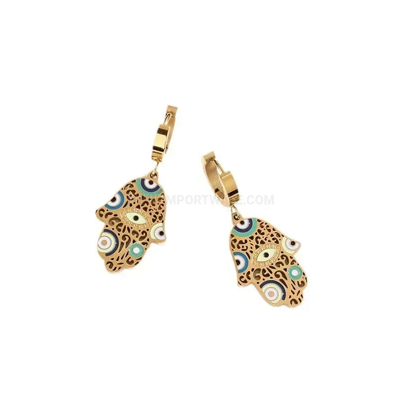 Bold Stainless Steel Enamel Hamsa Hand Jewelry Set