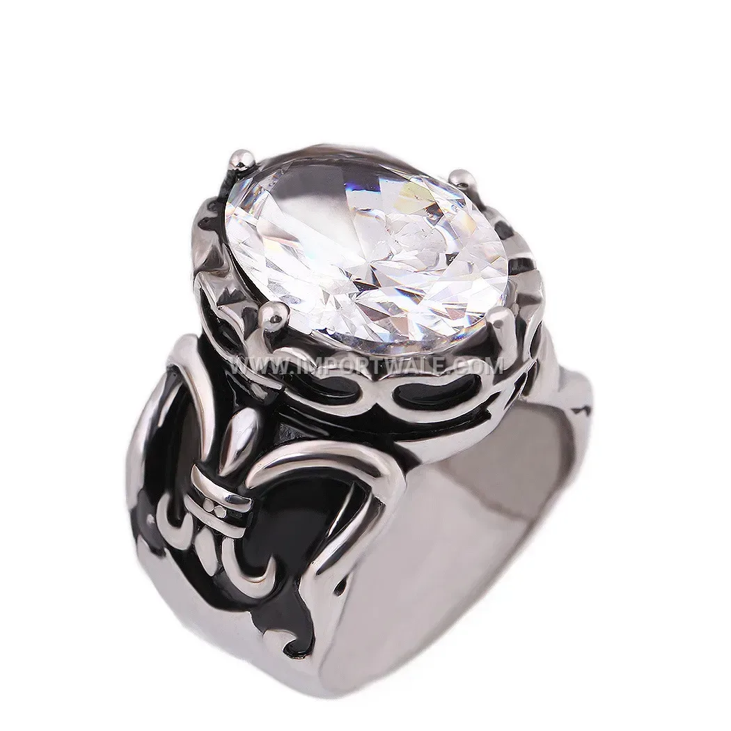Gothic Rhinestone Wave Stainless Steel Band Ring