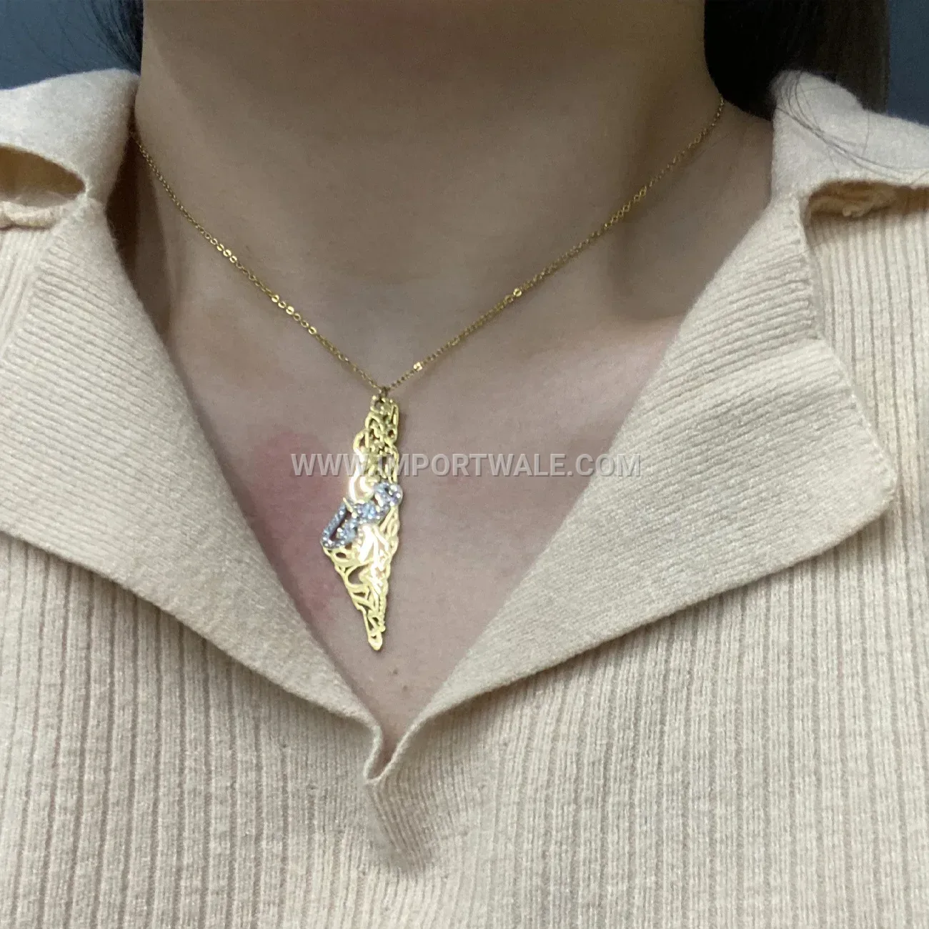 Zircon Palestine Map Arabic Calligraphy Stainless Steel Necklace