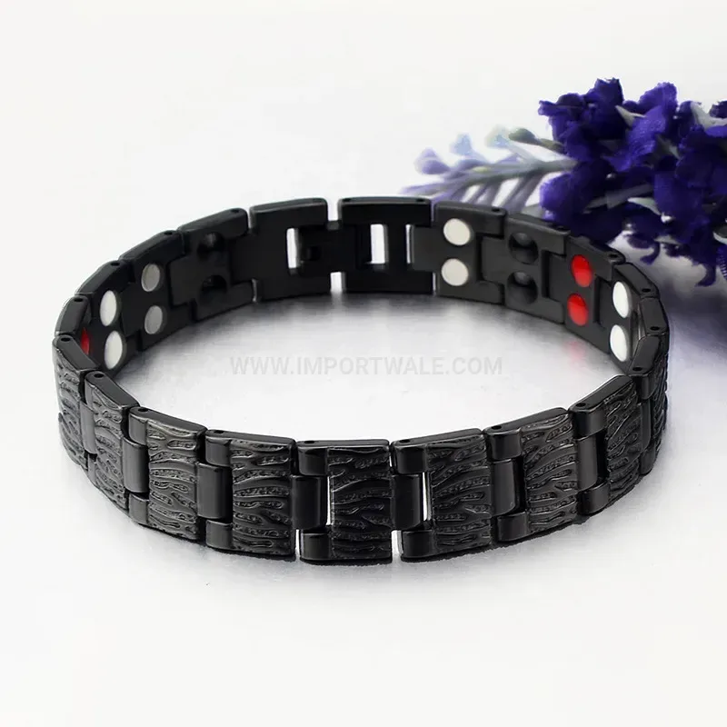 Fashion Men's Black Titanium Steel Geometric Magnetic Link Bracelet