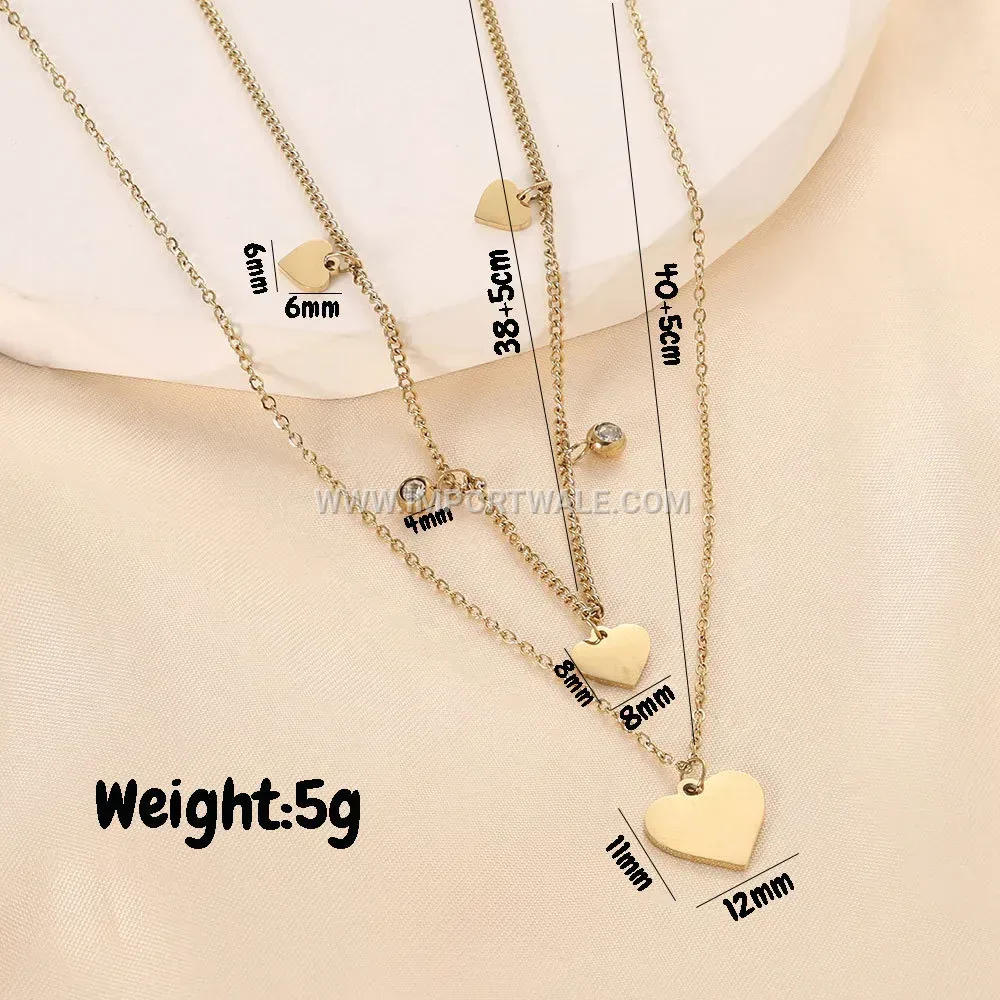 Elegant Gold Plated Stainless Steel Disc Heart Pendant Necklace