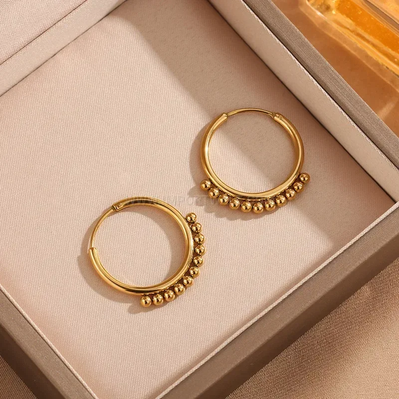 Trendy Sleek Geometric Circle Titanium Steel Hoop Earrings