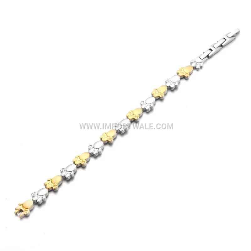 Rhinestone Paw Print Magnetic Titanium Steel Energy Bracelet