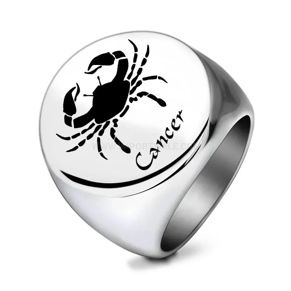 Designer Polished Stainless Steel Round Crab Motif Signet Ring