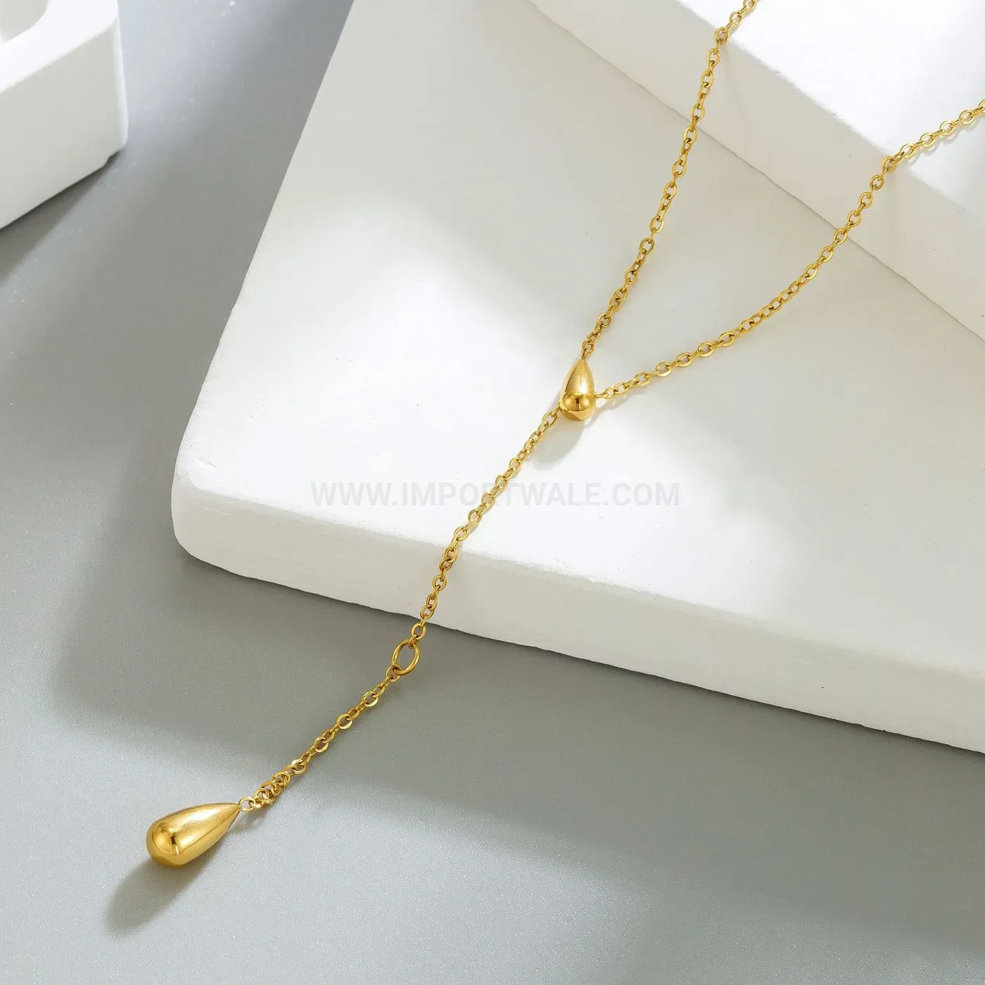 Fashion Gold Plated Titanium Steel Waterdrop Tassel Pendant Necklace