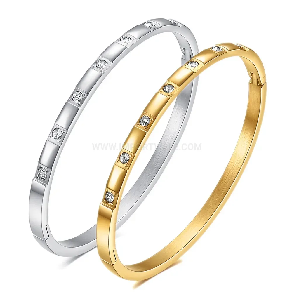 Stylish Minimalist Cubic Zirconia Inlaid Stainless Steel Bangle Bracelet