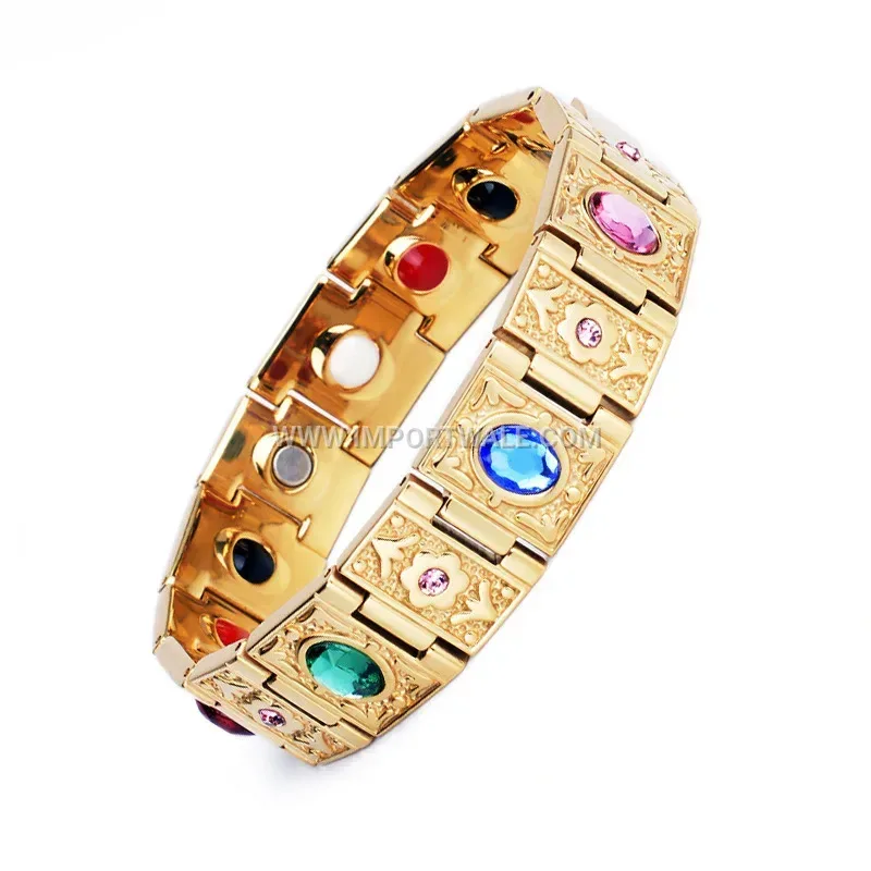 Vintage Rhinestone Inlaid Titanium Steel Magnetic Link Bracelet