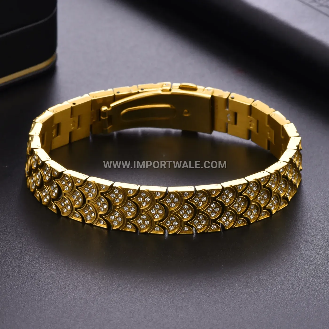 18k Gold Plated Stainless Steel Fish Scale Mesh Rhinestone Bracelet