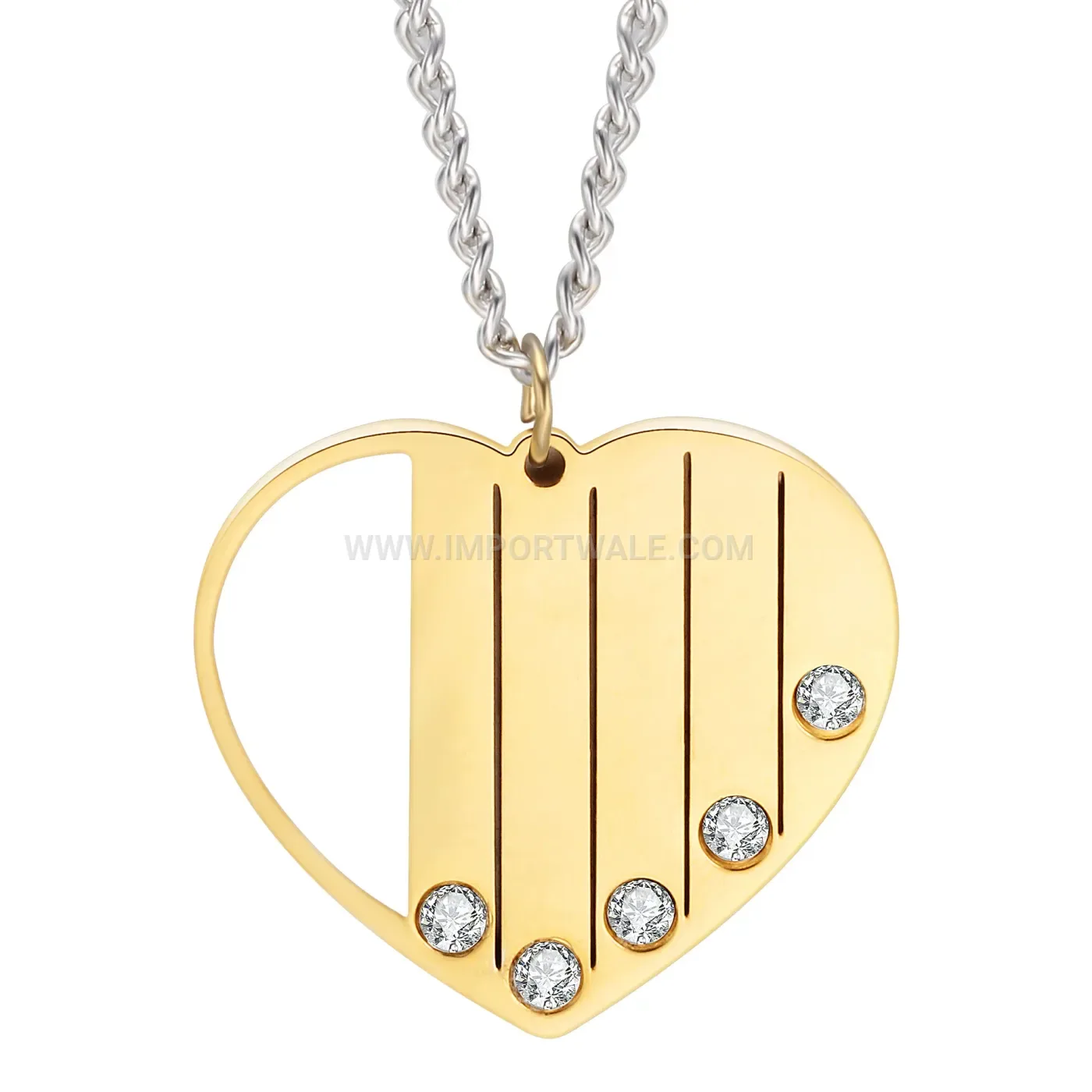 Stainless Steel Rhinestone Openwork Heart Pendant Necklace