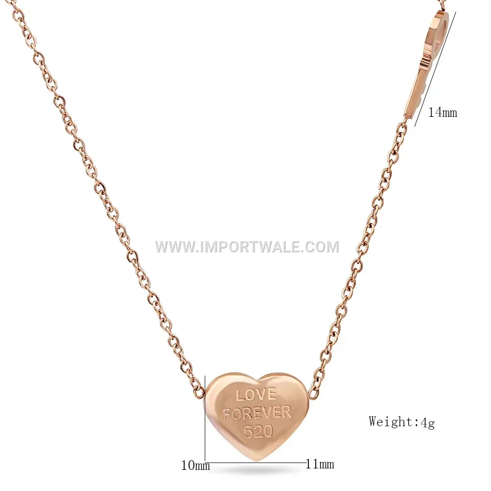 Rose Gold Stainless Steel Heart Engraved Love Pendant Necklace