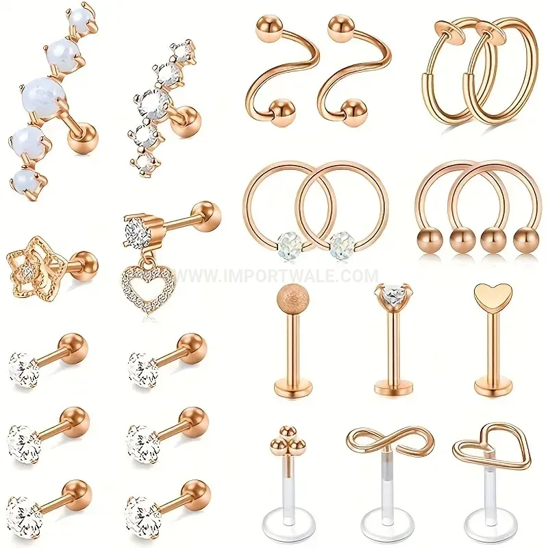 Fashion Rhinestone Heart Star Stainless Steel Piercing Set