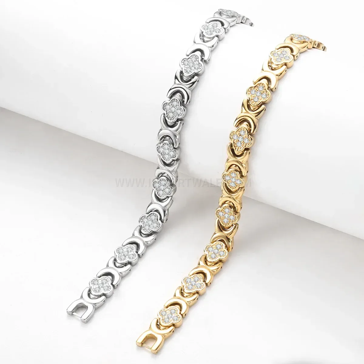 Lucky Clover Bio Magnetic Stainless Steel Bangle Bracelet
