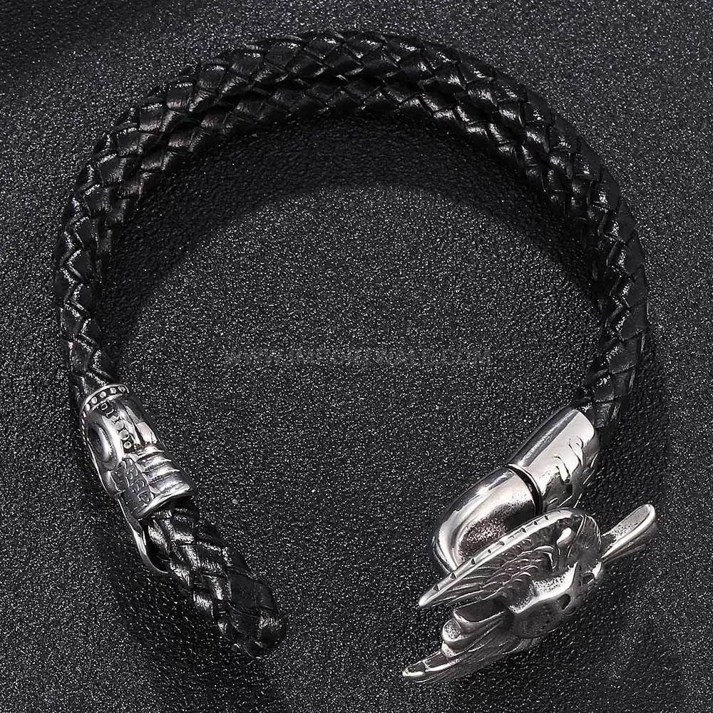 Punk Skull Braided Leather Stainless Steel Band