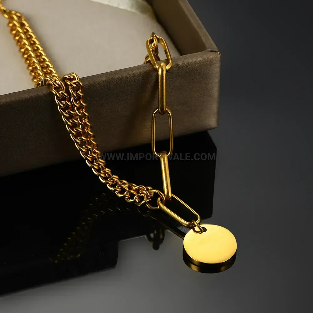 Double Layer Stainless Steel Round Disc Chain Bracelet