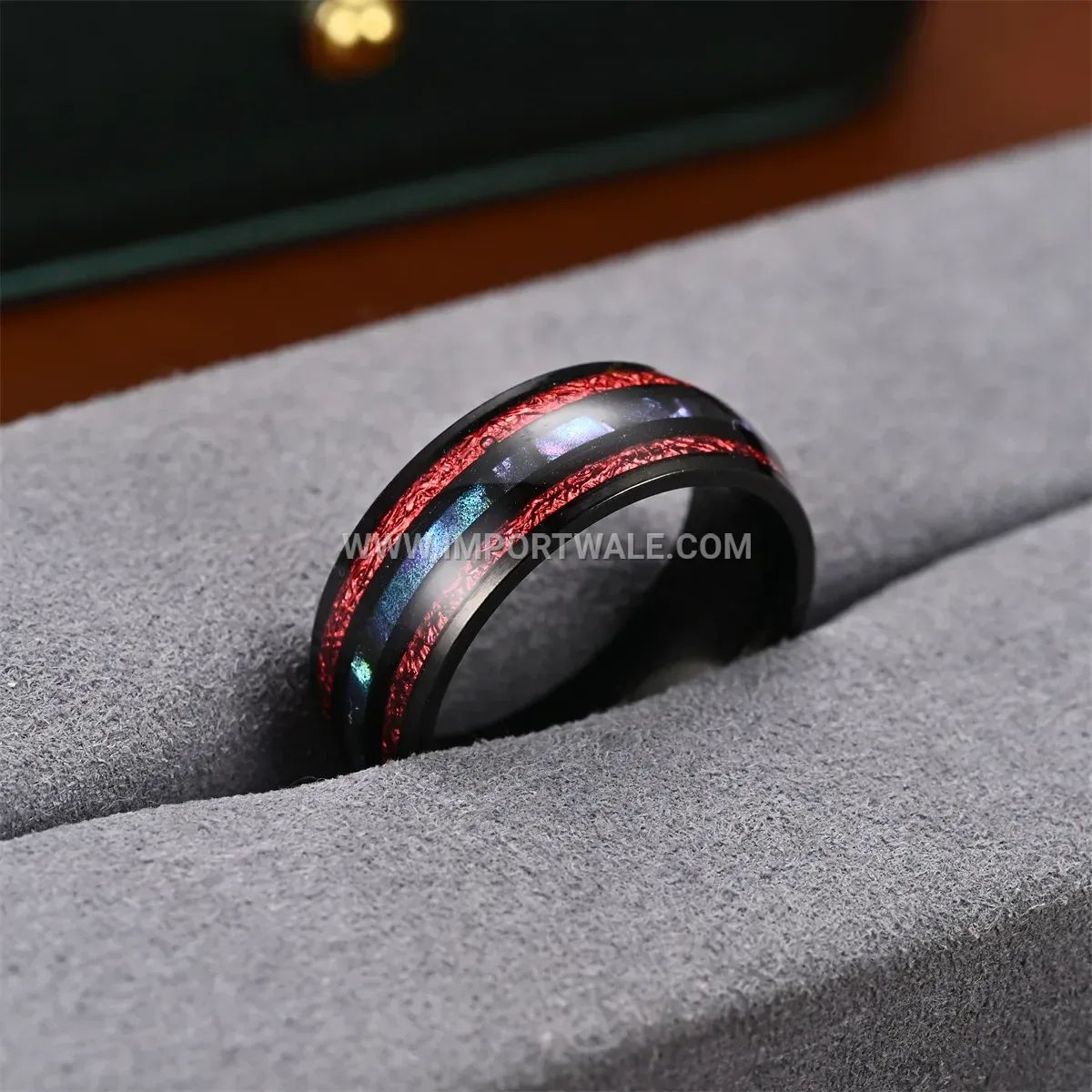 Black Stainless Steel Shell Inlay Triple Stripe Ring