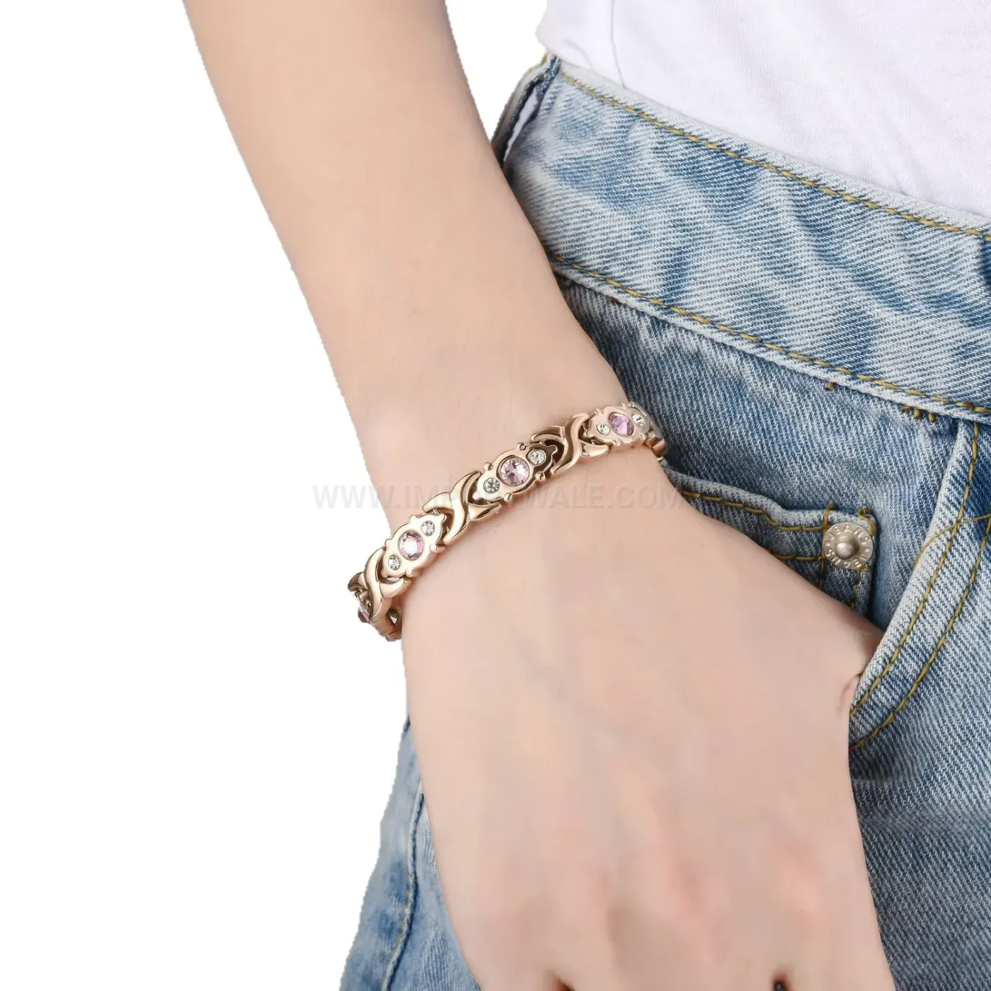 Modern Sparkling Zirconia Titanium Steel Bio Magnetic Bracelet