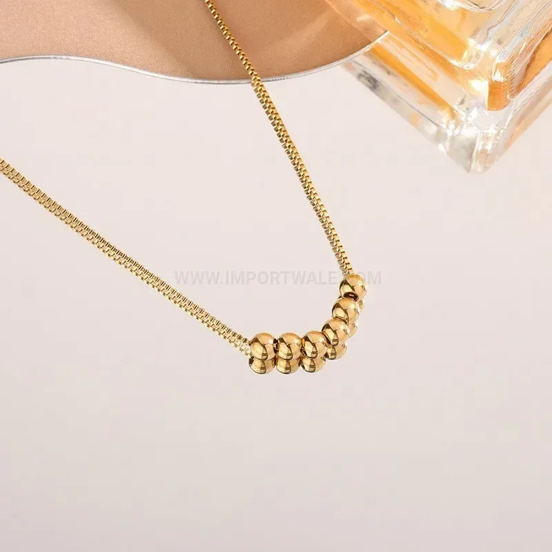 Fashion Gold Plated Titanium Steel Six Beads Clavicle Chain
