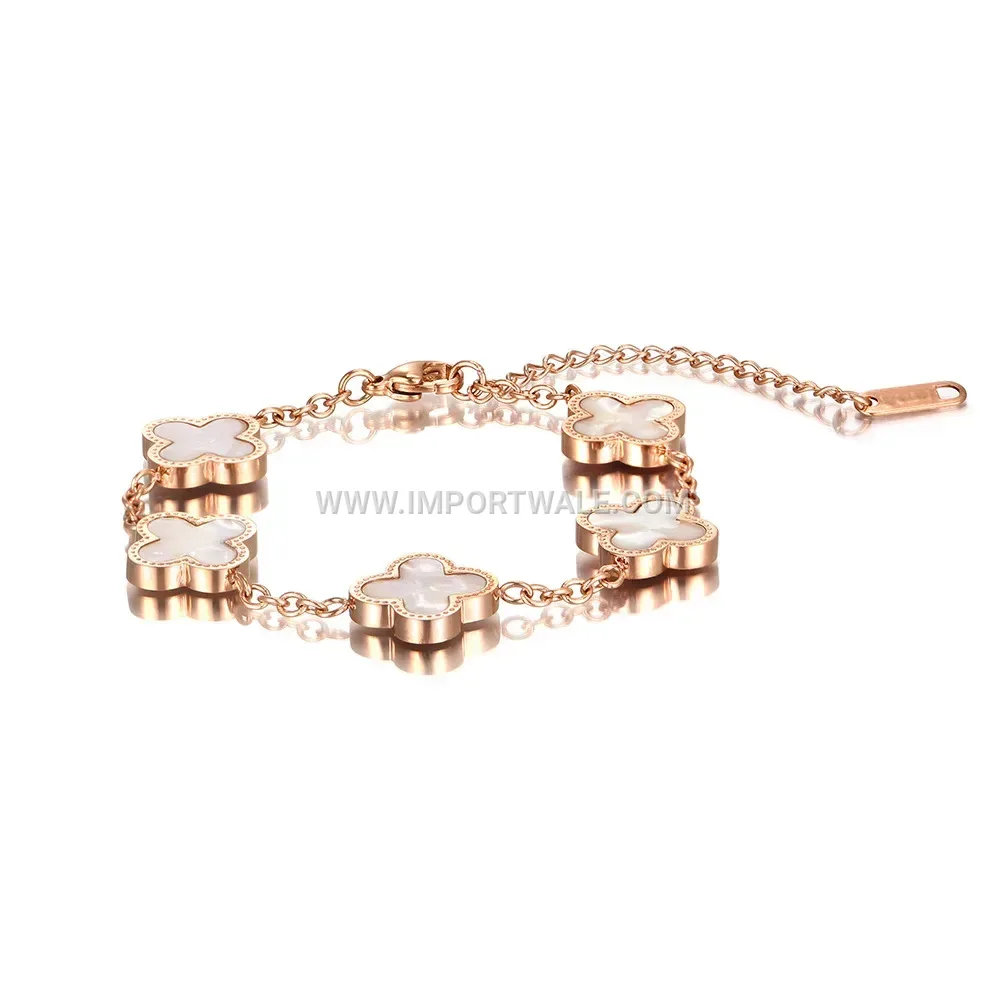 Lucky Four-Leaf Clover Shell Inlay Titanium Steel Bracelet