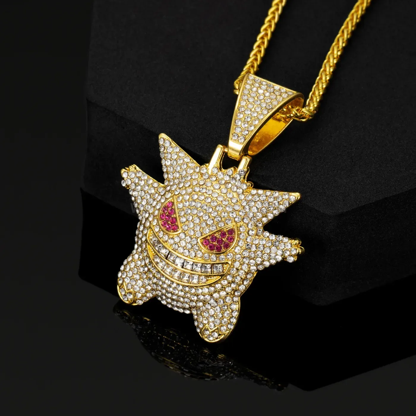 Iced Out Cartoon Character Alloy Pendant Wheat Chain Necklace
