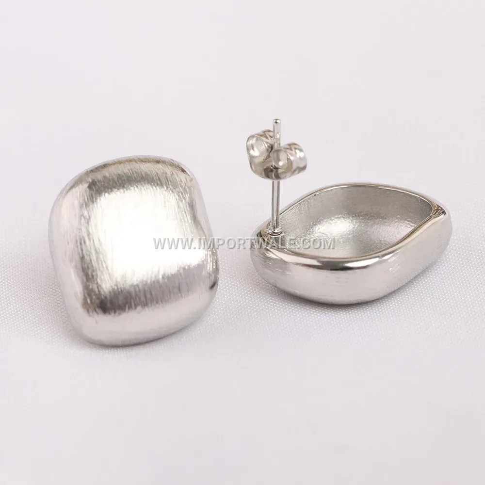 Vintage Brushed Square Stainless Steel Stud Earrings
