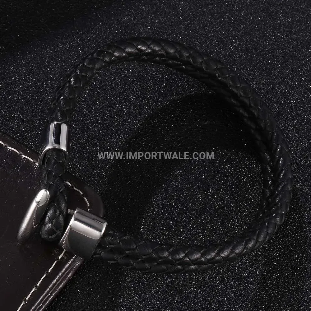 Double Strand Woven Leather Stainless Steel Clasp Bracelet