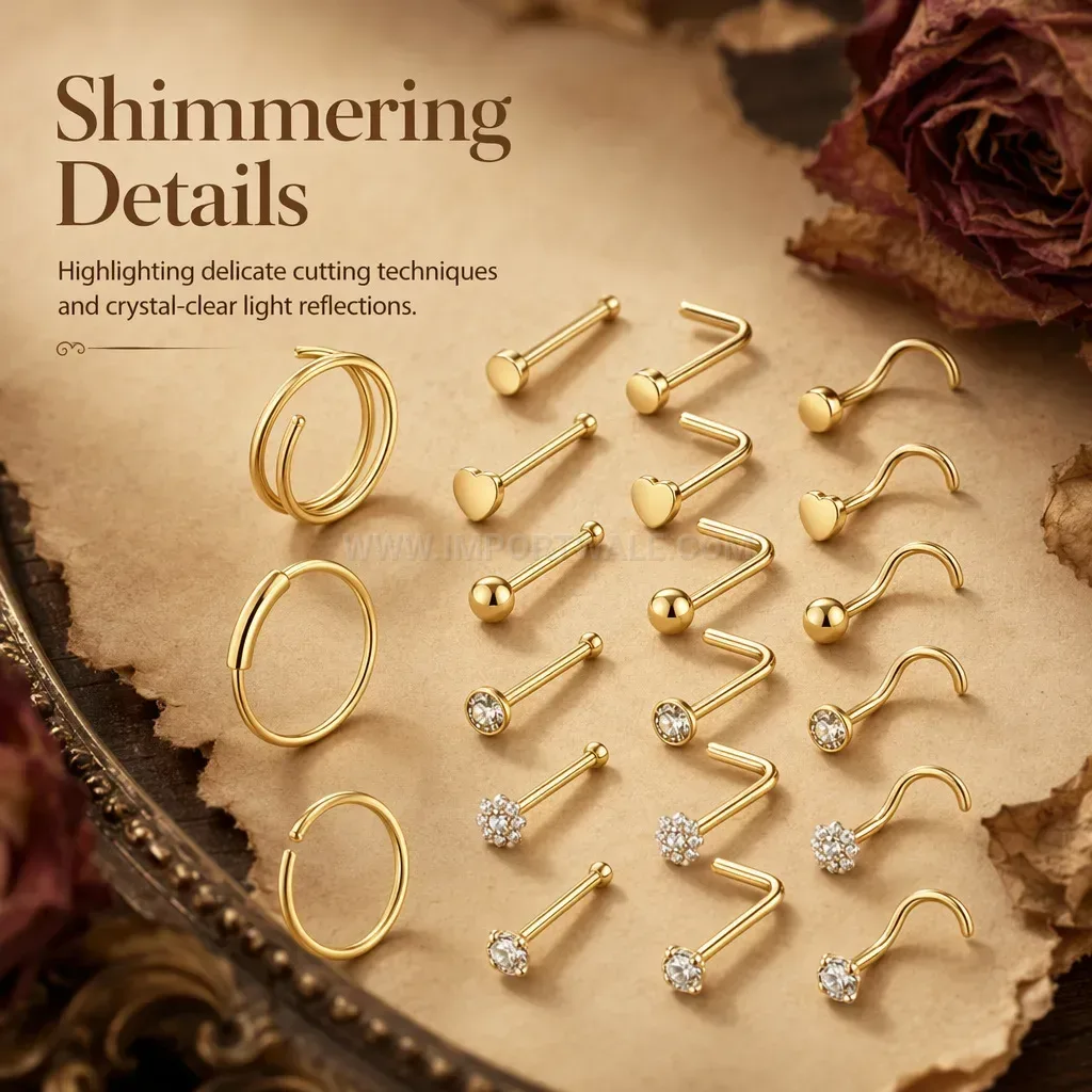 Premium Rhinestone Curved Bar Stainless Steel Nose Stud Set
