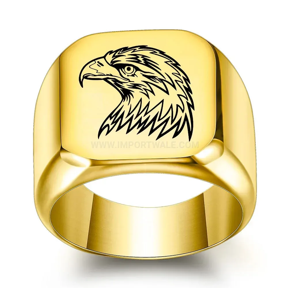 Chic Laser Engraved Eagle Square Stainless Steel Ring