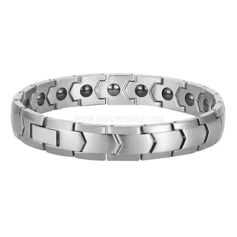 Titanium Steel Geometric Bio Magnetic Energy Bracelet With Hematite