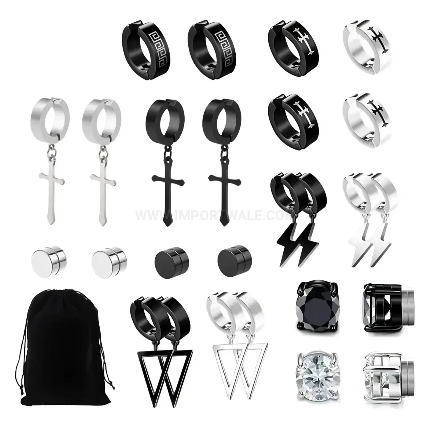Fashion Magnetic Stainless Steel Zircon Stud Earrings Set
