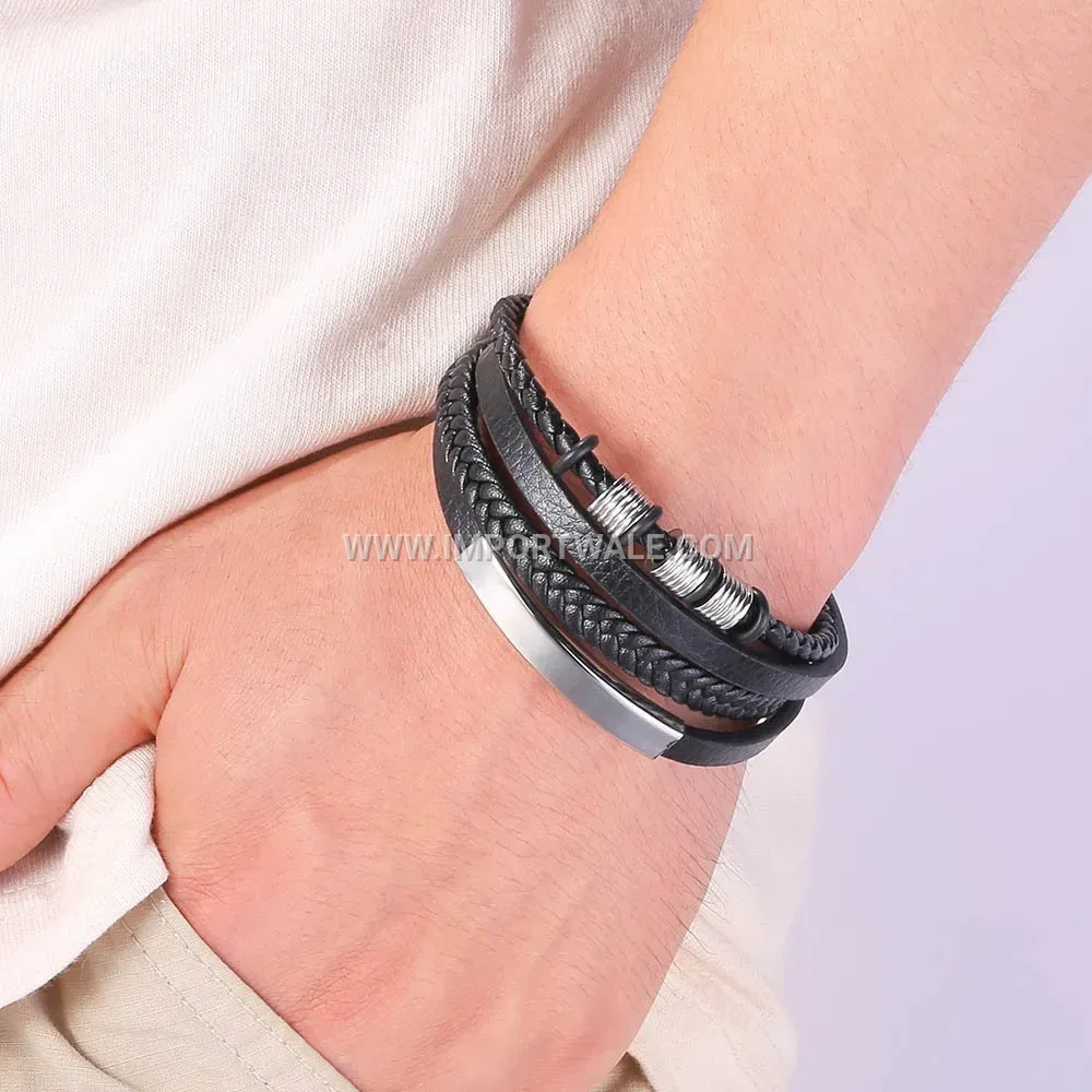 Vintage Braided Leather Stainless Steel Punk Bracelet
