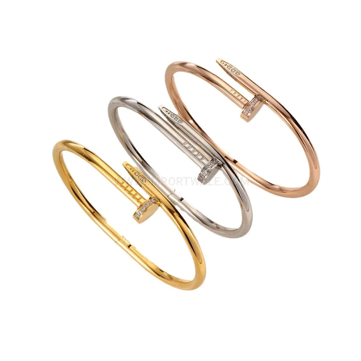 Classic Rhinestone Open Adjustable Titanium Steel Nail Bangle