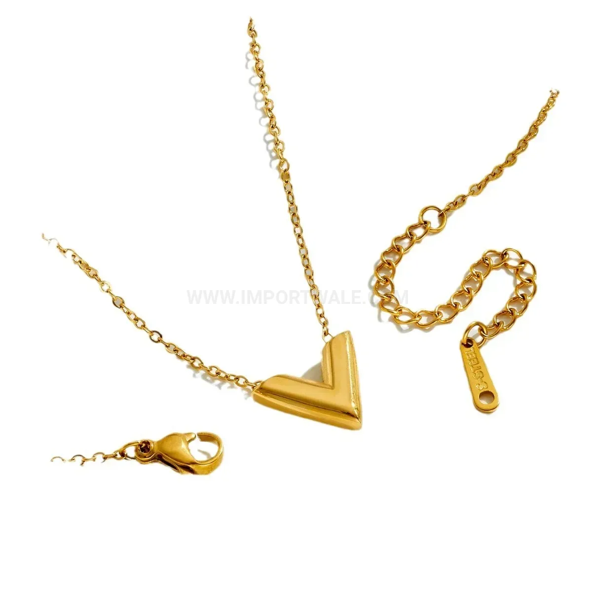 Gold Plated Stainless Steel Letter V Pendant Jewelry Set