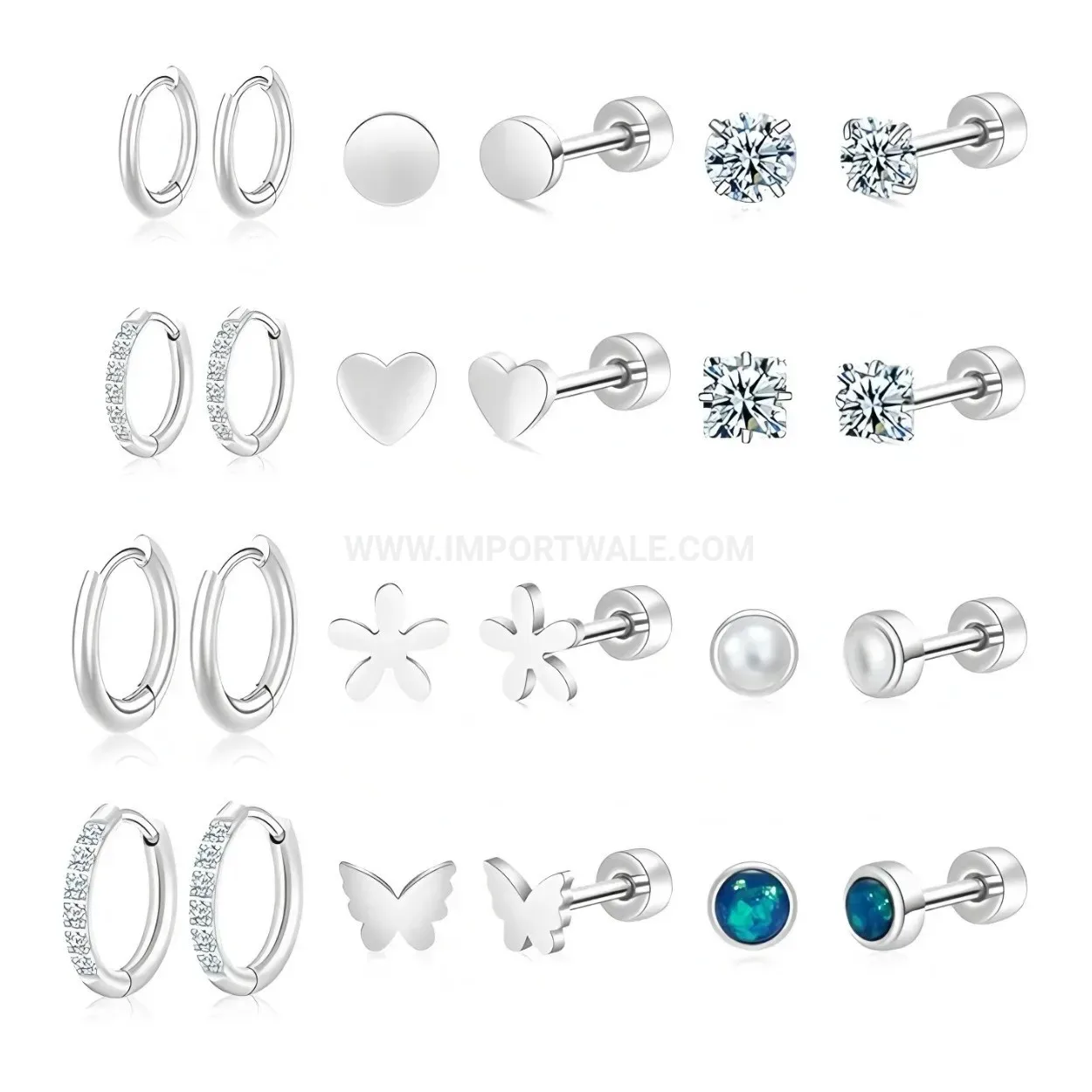 Fashion Stainless Steel Flat Back Geometric Ear Cartilage Piercing Stud Set