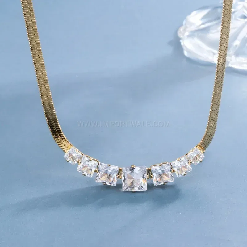 Premium Geometric Titanium Steel Cubic Zirconia Line Necklace