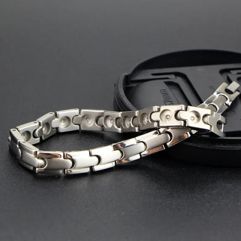 Premium Classic Geometric Pure Titanium Bio Bracelet with Magnetic Inlays