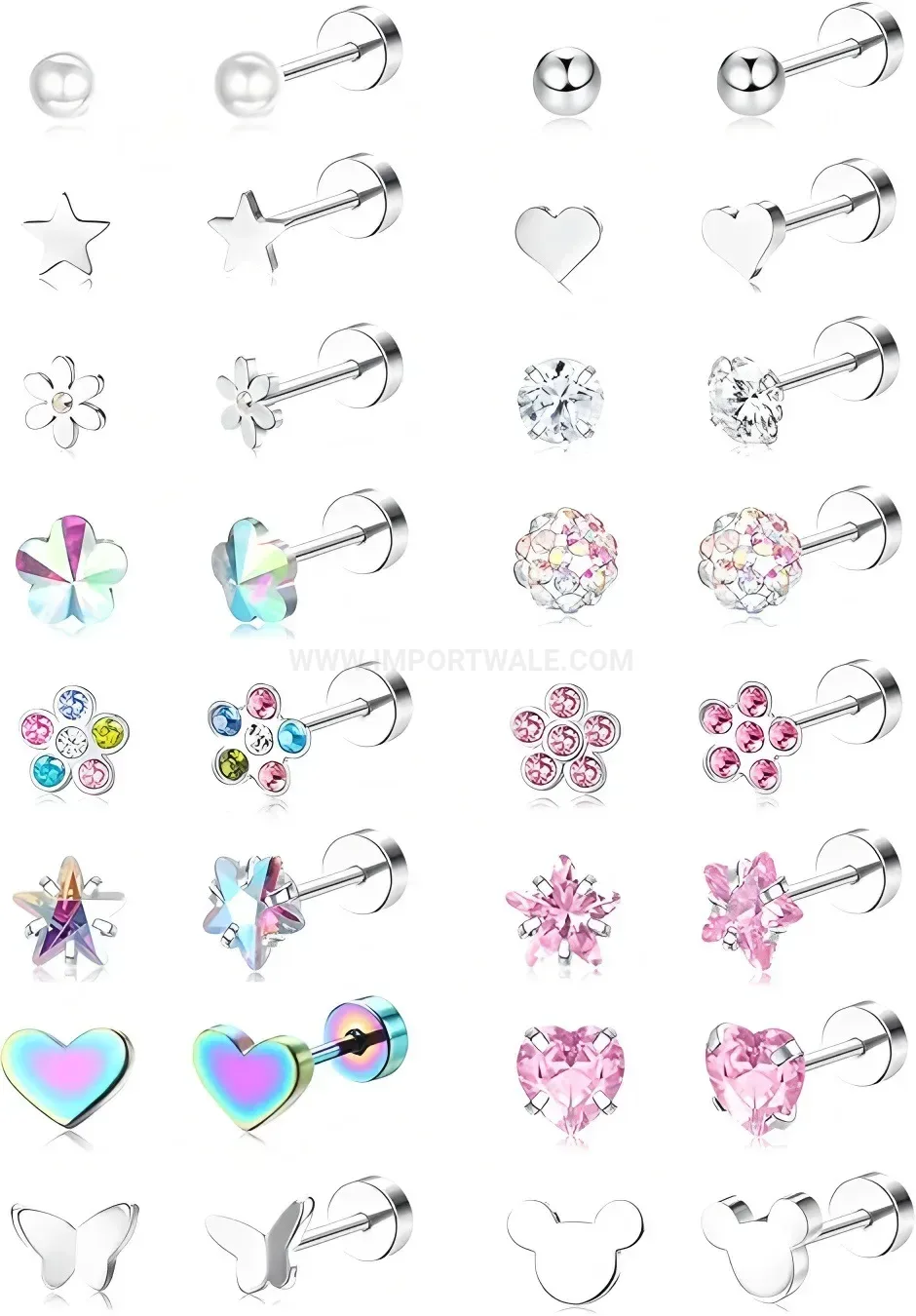 Premium Vintage Titanium Steel Heart Floral Cartilage Stud Set