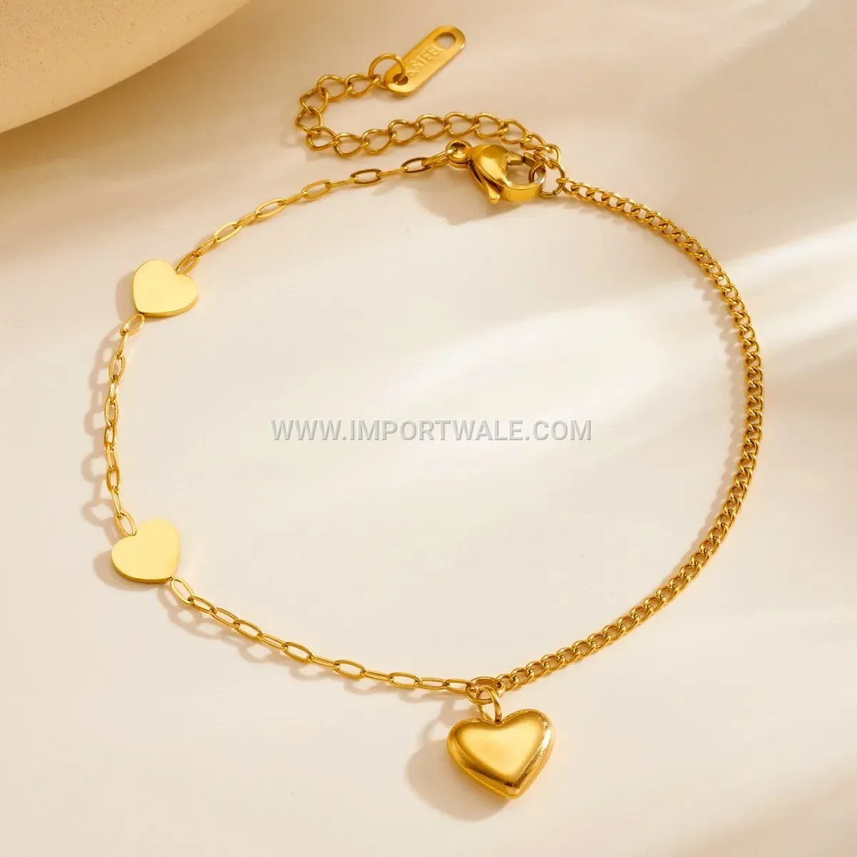 Gold Stainless Steel Heart Charm Adjustable Anklet