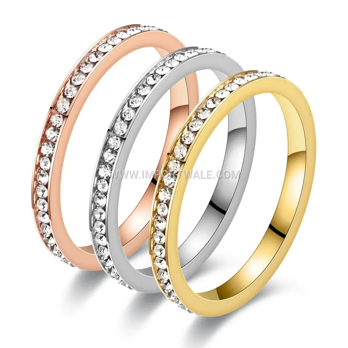 Sparkling Stainless Steel Pavé Crystal Eternity Band