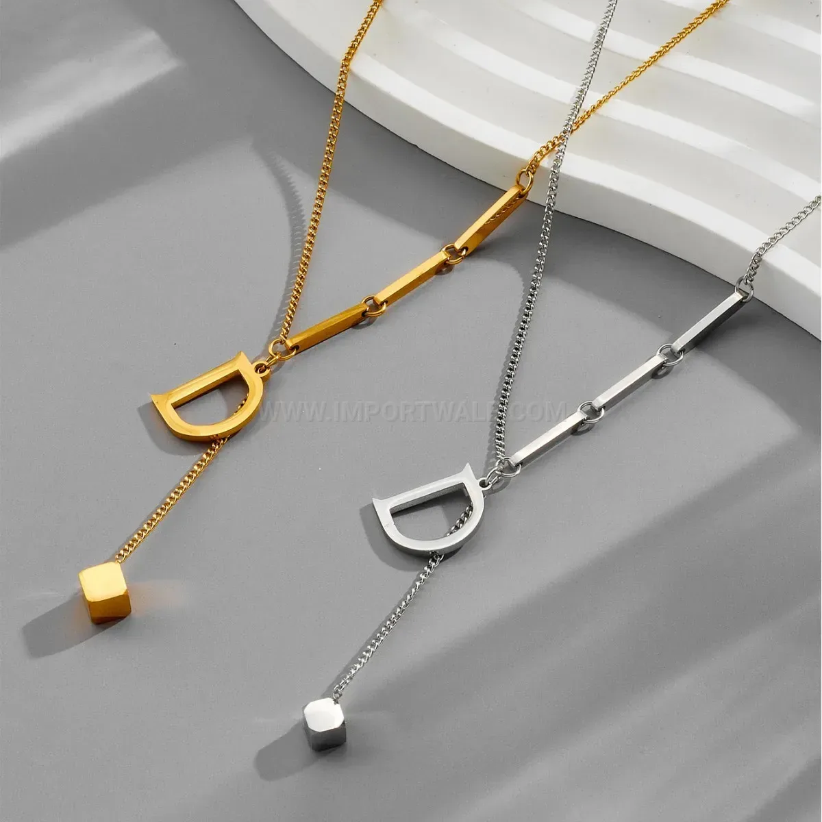 Bold Punk Style Front-Clasp Stainless Steel Letter D Pendant Necklace