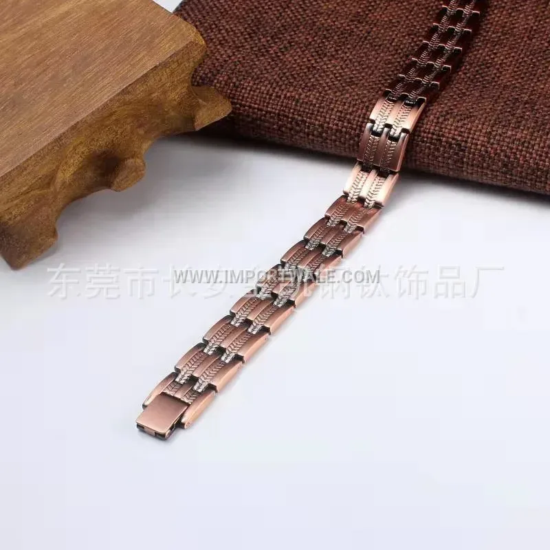 Men Red Copper Wheat Spike Bio Magnetic Chain Bracelet