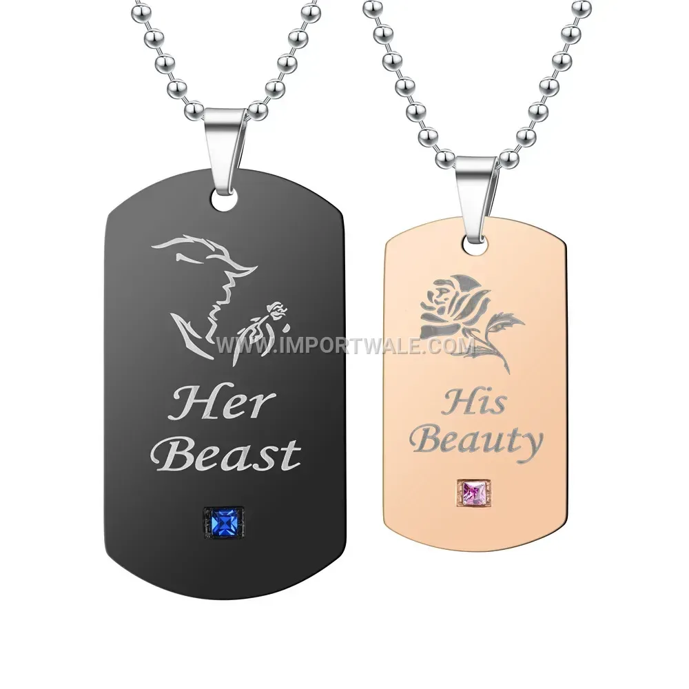 Engraved Stainless Steel His and Hers Matching Dog Tag Pendant Necklace Set