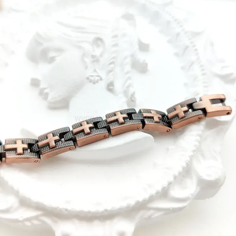 Bold Pure Copper Cross Bio Magnetic Energy Therapy Bracelet