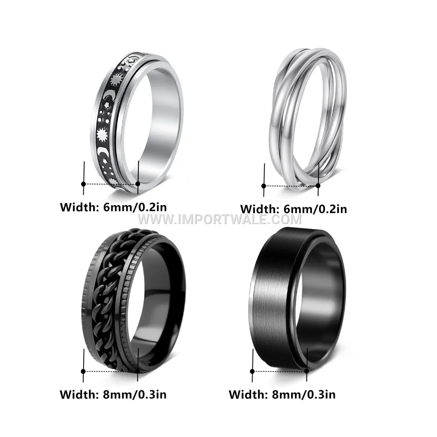Celestial Moon and Star Spinning Stainless Steel Ring