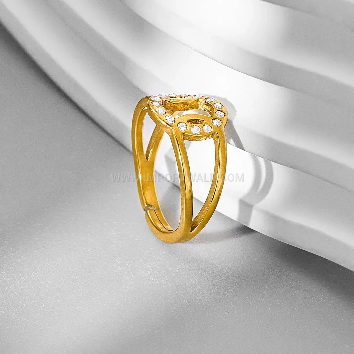 Intertwined Cubic Zirconia Heart Stainless Steel Ring