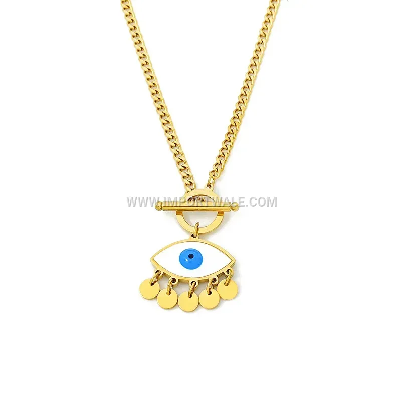 Mystic Evil Eye Shell Tassel Titanium Steel Choker Necklace