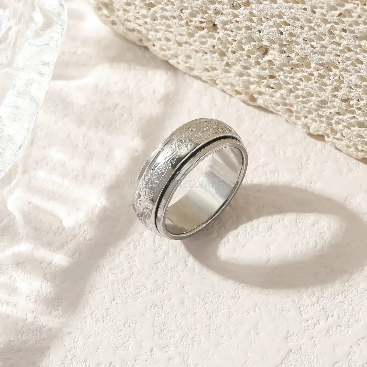Designer Rotating Stainless Steel Ayatul Kursi Calligraphy Islamic Ring