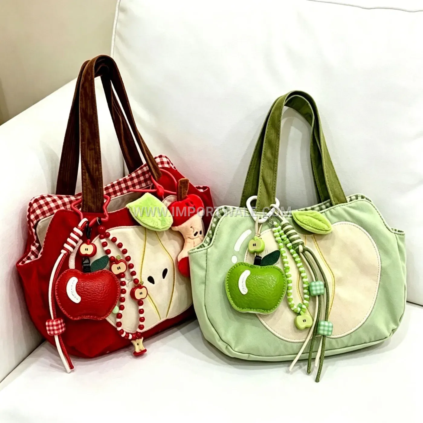 Beaded Apple Faux Leather Bag Charm