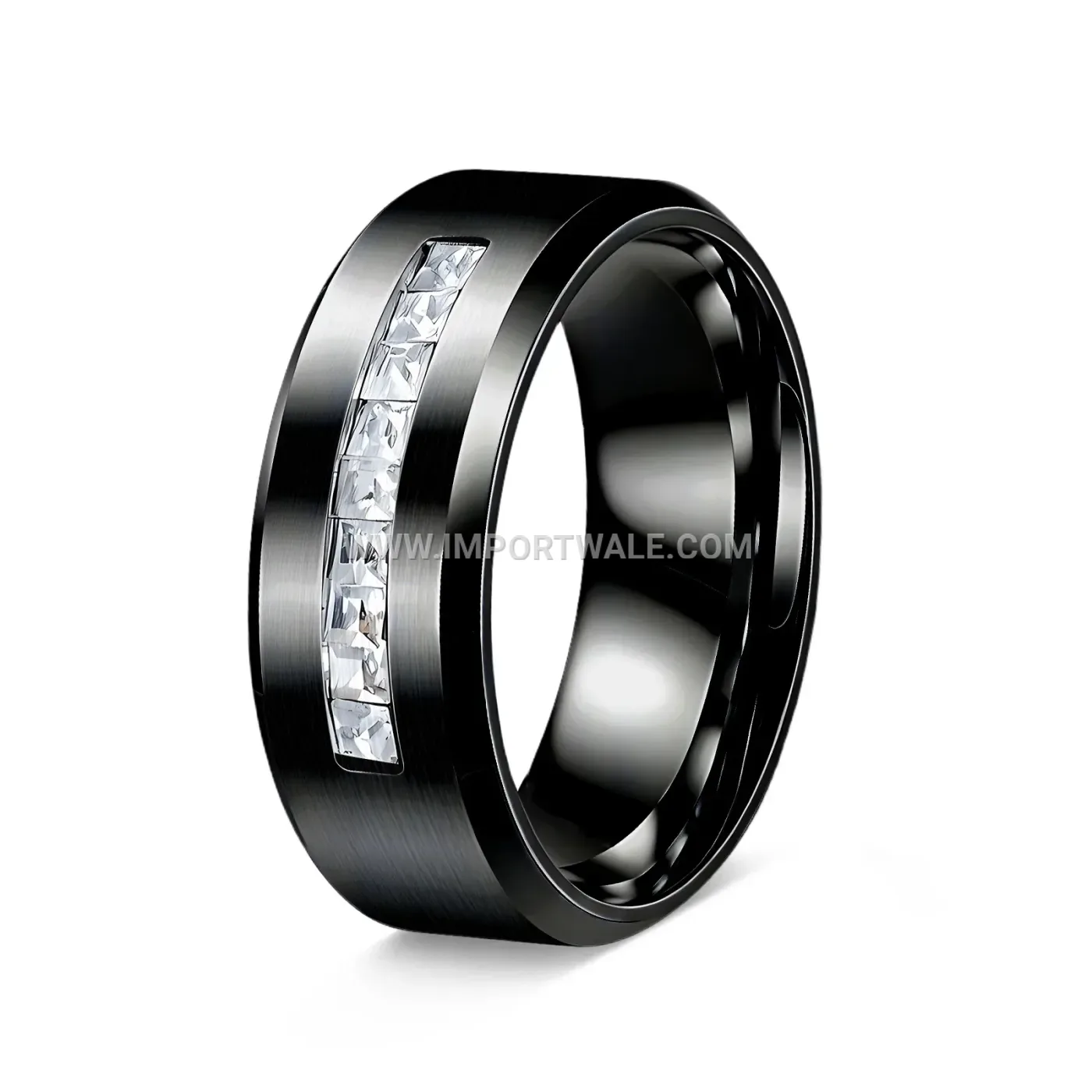 Classic Inlaid Zircon Stainless Steel Solitaire Band Ring