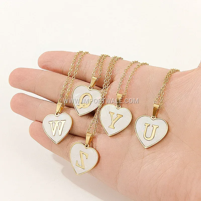 Initial Letter Shell Stainless Steel Pendant Link Chain Necklace